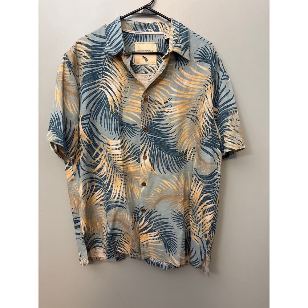 Men's Island Republic short-sleeve Hawaiian shirt 100% silk  leaf pattern XL